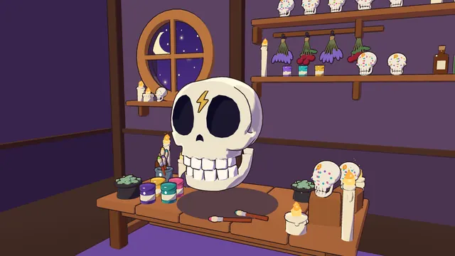 A wizard skull with round glasses