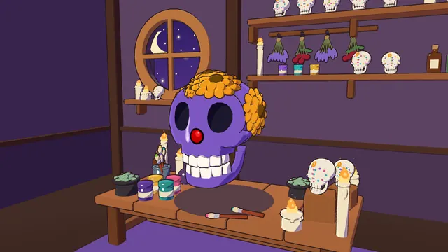 A purple sad clown skull